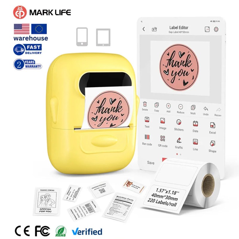 Marklife P50 58mm Thermal Receipt Sticker Barcode Mini Printer for