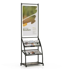 lesolar Floor Standing Poster Sign Holder with Wheels, 19.69" x 31.50" Poster Stand with Brochure Holder Magazine Rack Floor Brochure Display Stand for Exhibitions Shopping Malls Store Business