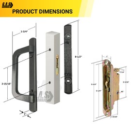 8.5" PGT Sliding Patio Glass Door Complete Handle Kit Set Replacement | Mortise Lock, Keepers, Screws, Latch Lever - 3-15/16" Hole Spacing - Fix and Repair Door Hardware - Bronze