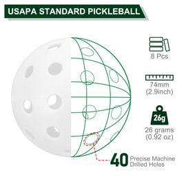 PATIKIL Outdoor Pickleball Balls 40 Holes Pickleball 8 Pack Pickleball Balls for Amateurs Indoor and Outdoor Sport, White