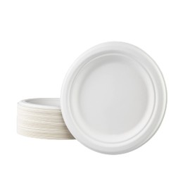 Love Nature Ecological Disposable Plate Set Round 17.5 cm Pack of 50 - Disposable Tableware - Paper Plates Made of Sugar Cane Pulp - Disposable Plates Biodegradable - Party Plates Disposable