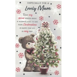 Extra Large Mum Christmas Card with Teddy Bear Design, 8 Page Insert, 30.5 x 20.3 cm
