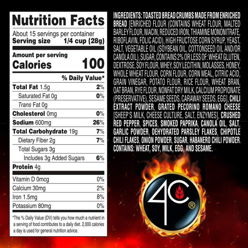 4C Premium Spicy Bread Crumbs, Spicy Plain 1 Pack, Flavorful