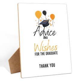 Advice and Wishes for the Graduate - Graduation Table Sign Decorations, Graduation Decorations Class of 2025, 8×11" Wooden Sign With Stand Graduation Cap Balloons Decorative Sign For Grad Party