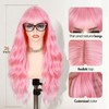Fancy Hair Pink Wig with Bangs Heat Resistant Synthetic Pink