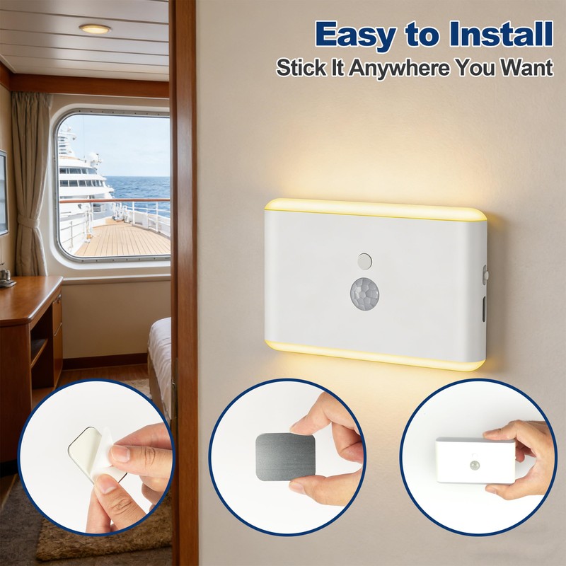 Upgraded 2 Pack Motion Sensor Night Light Cruise Ship Approved,
