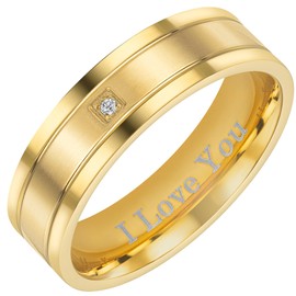 Willis Judd I Love You Mens Ring In Wooden Gift Box 7mm Gold Titanium Ring for Men Wedding Band Ring Mens Engagement Ring Groove Promise Ring Comfort Fit Size X