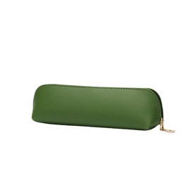 YONBEN Faux leather Pencil Case Simple Color Bag Zipper Lightweight Storage (Green,Faux Leather)