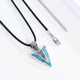 CUOKA MIRACLE Arrowhead Necklace Arrow Pendant 925 Sterling Silver Turquoise Spearpoint Necklace Spearhead Protection Amulet Pendant Rock Hip Hop Jewelry for Men Women Teens