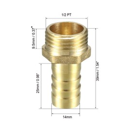 sourcing map Brass Hose Connection Plug Nipple Adapter 14 mm x 1/2 PT Male Pipe
