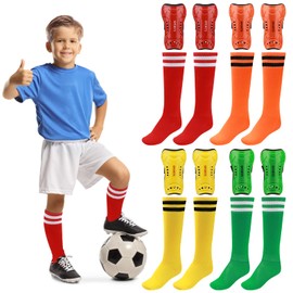 Jiakalamo Kids Unisex Shin Guards & Socks, 4 Pairs, Compact, Polyester Blend, Athletic Socks, Shin Pads, Soccer, Football, Baseball, Basketball, 8 Items