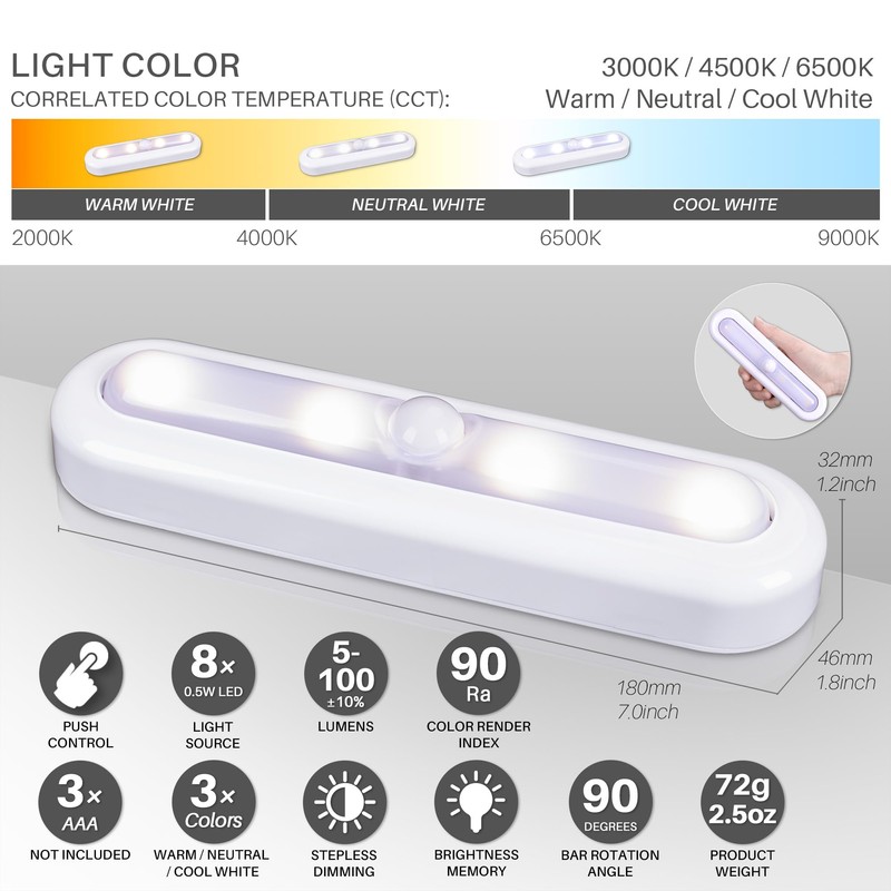 STAR-SPANGLED 3 Pack 7” Dimmable Push Tap Lights, Stick on