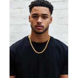 6mm 316L Stainless Steel Miami Cuban Chains Necklaces Hip Hop Punk Jewelry 18K Gold Plated Curb Cuban Link Chain Necklace for Men & Women 22 inches