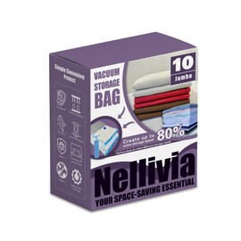 Nellivia 10 Jumbo Vacuum Storage Bags with Pump, Extra Large Compression Space Saver for Comforter, Duvet, Bedding, Blanket Storage, Vacuum Seal Bags for Clothing, Luggage Closet Organizer