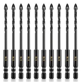 AVERZELLA 10 PCS 3/16 Inch Masonry Drill Bit Set, Tungsten Carbide Concrete Drill Bit Set, Four-Cross Edge & Hex Shank, 5mm Spear Point Drill Bits for Tile/Ceramic/Glass/Cement/Metal/Porcelain