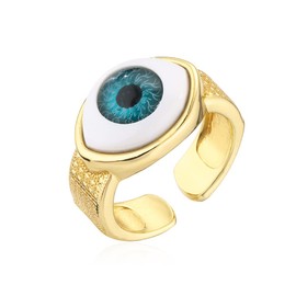 cmoonry 18K Gold Plated Fashion 3D Evil Eye Charm Finger Ring For Women Men Adjustable (Style 2)