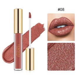 15 Color Glitter Liquid Lipsticks Shimmer Shiny Lipgloss Pearlescent Lip Tint Waterproof Long Lasting Matte Diamond Lips Glaze - Color: 08