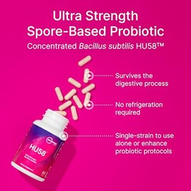 Microbiome Labs HU58 - Suplemento probiótico de Bacillus subtilis de alta potencia - Probióticos para la salud digestiva y el apoyo inmunológico - 100% de supervivencia - 10 mil millones de CFU, estable (60 cápsulas)