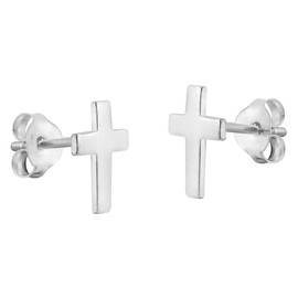 Contemporary Everyday Cross .925 Sterling Silver Stud Earrings