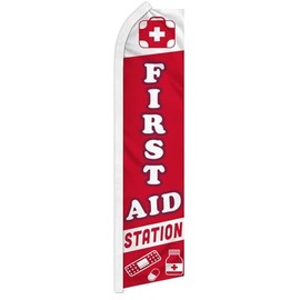 Alternative Novelties First Aid Station Red & White 2.5'x11.5' Super Knit Polyester Advertising Super Swooper Flag