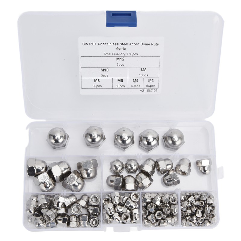 170Pcs Acorn Nuts Dome Head 304 Stainless Steel Caps Nut