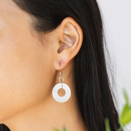 Bottled Up Designs Handmade Glass Hoop Earrings, Recycled Vintage Glass, Sterling Silver, Eco Friendly, Made in USA, Mothers Day, Women, Anniversary (White 1960s Cold Cream Jar)