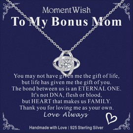 MomentWish Love Knot Necklace, Valentine's Gift for Women, 1Carat Moissanite Necklaces for Her, Simulated Diamond 925 Sterling Silver Infinity Love Necklace-To My Bonus Mom