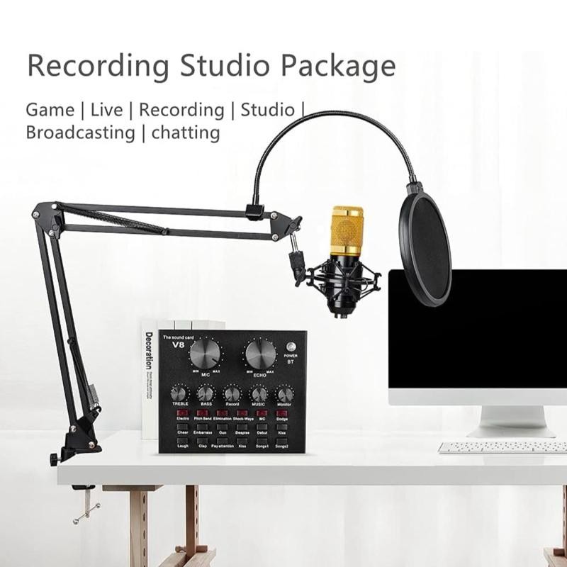 BM-800 Podcast Equipment Bundle with Voice Changer, Live Sound Card,