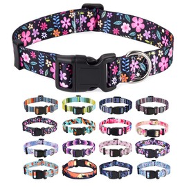 Mihqy Dog Collar with Bohemia Floral Tribal Geometric Patterns - Soft Ethnic Style Collar Adjustable for Small Medium Large Dogs(Floral,M)