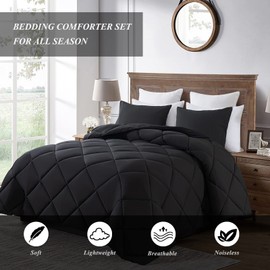 ELNIDO QUEEN® Black Twin Comforter Set with 1 Pillow Sham - 2 Pieces Bed Comforter Set - Quilted Down Alternative Comforter Set - Lightweight All Season Bedding Comforter Sets Twin Size(64×88 Inch)