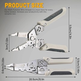 7 in 1 Multifunctional Wire Stripper, Stainless Steel Anti-Slip Cable Stripper Wire Crimper, Professional Adjustable Wire Cutters Electrical Twister Tool (Grey)