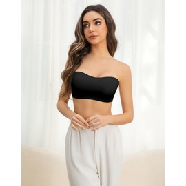 LAJERIN Push Up Strapless Bras for Women, Nude Strapless Bra Wireless Seamless Non-Slip Padded, Tube Top Bandeau Bra for Gowns and Evening Dresses Bralette Black-S