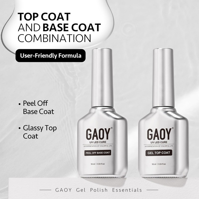 GAOY Gel Top Coat and Peel Off Base Coat Set,