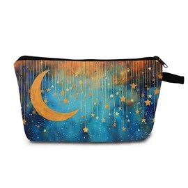 MoCaliduccious Star Moon Print Women Makeup Bag Women Outdooe Travel Small Cosmetic Bag Zipper Toiletry Kit Organizer