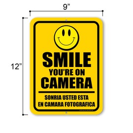 Honey Dew Gifts, Smile You're On Camera, 9x12 inch, English & Spanish Bilingual Security Camera Sign, HDG-1525