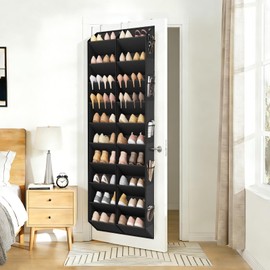 LANTEFUL Over the Door Shoe Organizer, Hanging Shoe Rack for Closet Door Shoe Storage for 30 Pairs Sneaker and Boots, Large Shoe Holder for Door with 10 Side Pockets, Space Saving, Black