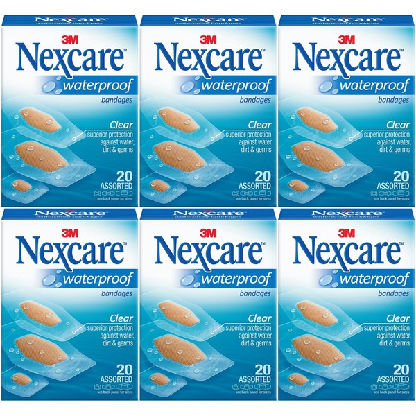Nexcare Waterproof Clear Bandage, Assorted Sizes, 20 Ct Packages (Pack