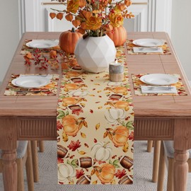 XCHI Fall Football Pumpkin Maple Leaves Table Runner Table Decoration for Kitchen Dining Dinner Autumn Home Decor 13x90 Inch