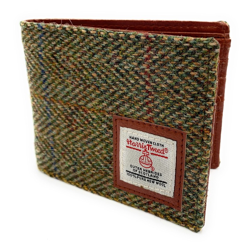 Mens Harris Tweed Bifold Wallet (Green Herringbone)