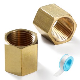 Lyeteung 2 PCS G3/8 Brass Sleeve, Female Thread Fitting Brass Fittings, Straight Hex Nipple Coupler, with Plumbers Tape, for Pipe Connection