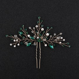 Hair Comb Crystal Hair Vine Comb Rhinestone Hair Piece Decorative Accessories for Women Girls Lady Wedding Decor (Green, One size)