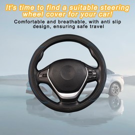 JNNJ Embossed Leather Steering Wheel Cover, Car Steering Wheel Cover, Breathable Universal Steering Wheel Cover, Sport Non-Slip Universal 38 cm Steering Wheel Cover, Steering Wheel Cover, Genuine