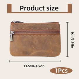 1PCS Coin Purse Men Cash Change Wallet Leather Mens Tray Purses Coin Pouch Coin Holder Small Money Bag with Zip Key Wallet Pouch for Men Dad Father Women (Retro Brown)