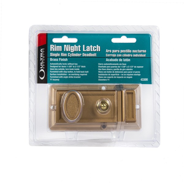 Ultra Hardware 43300 Rim Cylinder Deadbolt Night Latch, Brass