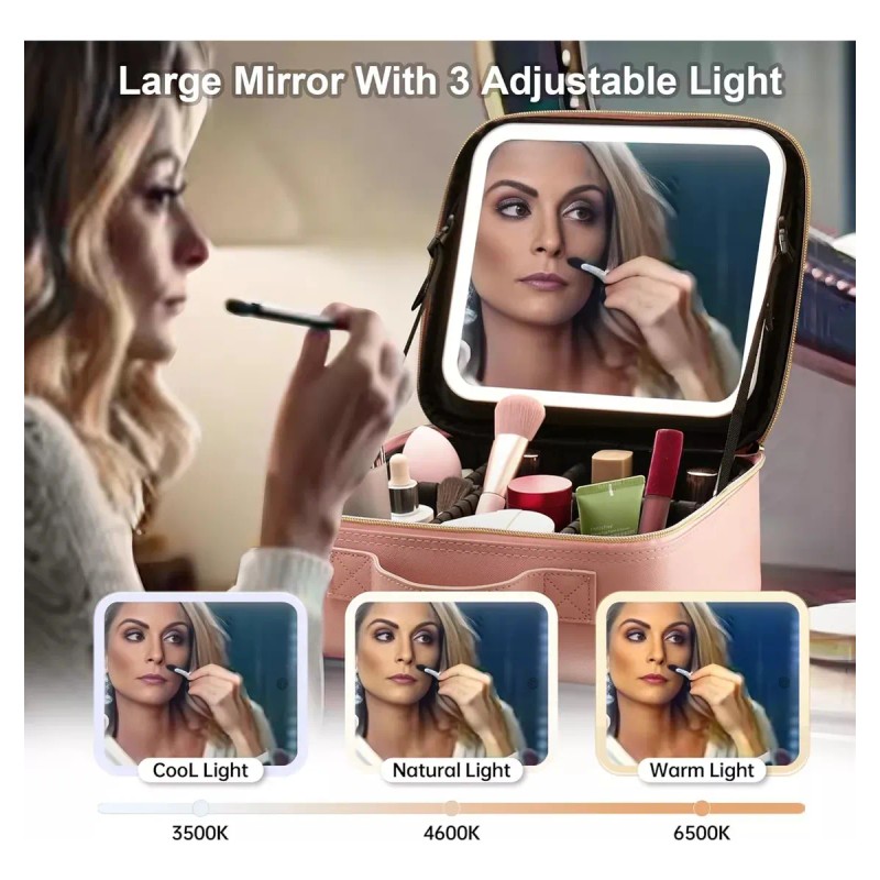 Maletin Estuche De Maquillaje Con Espejo Y Luz Led 3