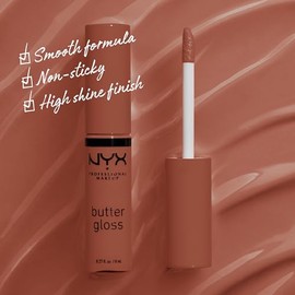 NYX Professional Maquillaje Brillo de Mantequilla – Poco de Miel (Peach Nude), Brillo de labios no pegajoso