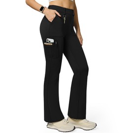 Women's Stretch Cargo Pants High Waist Bootcut Flare Leggings with 6 Pockets Soft Yoga Work Pants for Business Casual, Travel, Athletic Black(XL)