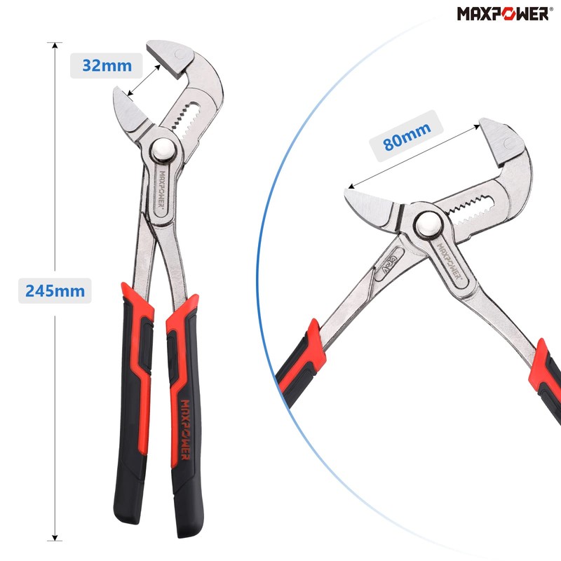 Pliers Wrench 250mm(10-Inch), MAXPOWER Multigrip Groove Slip Joint Pliers Plumbing