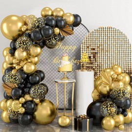 115pcs Gold Black Latex Balloons Garland with Gold Confetti Balloons for Boys Men Birthday, Graduation, New Year, Wedding, Retirement, Umrah Mubarak Party Decorations
