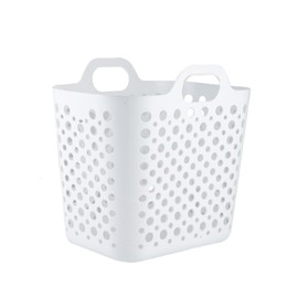 BANEBOR Portable Laundry Hamper with Handles - Foldable Rectangle Clothes Basket for Bedroom, Bathroom, Dorm, or Storage - Durable Plastic Laundry Organizer (White, Large)